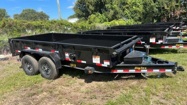 380808102_3738258529793868_7766592328537512463_n-600x338-1.jpg 14 Foot Big Tex Low Profile with Spreader Gate Black Dump Trailer (14LD-14BK) - Image 1
